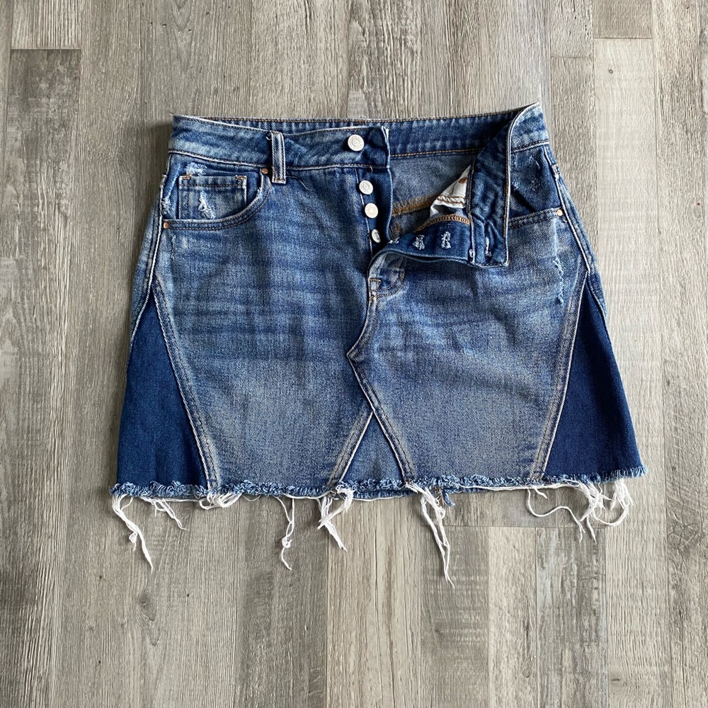 Denim distressed mini skirt